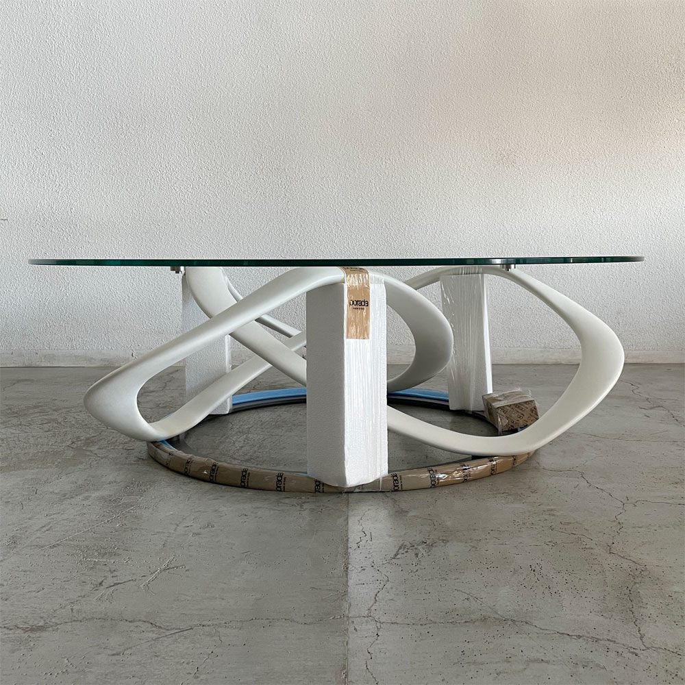 ポラダ porada インフィニティ― INFINITY リビングテーブル Φ120cm ガラス 丸天板 コーヒーテーブル ローテーブル 未使用 美品 ￥649,000～の品 イタリアモダン デザイナーズ家具 〓