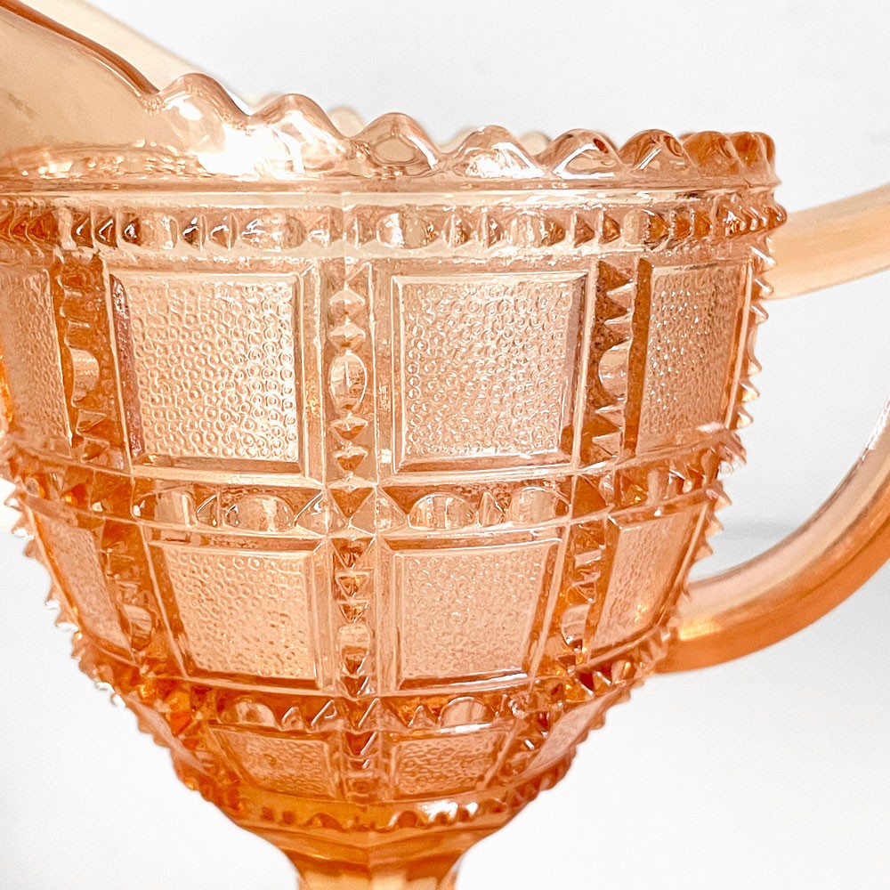 インペリアルグラス Imperial Glass ビーデッドブロック Beaded Block クリーマー ガラス ピンク USビンテージ ■