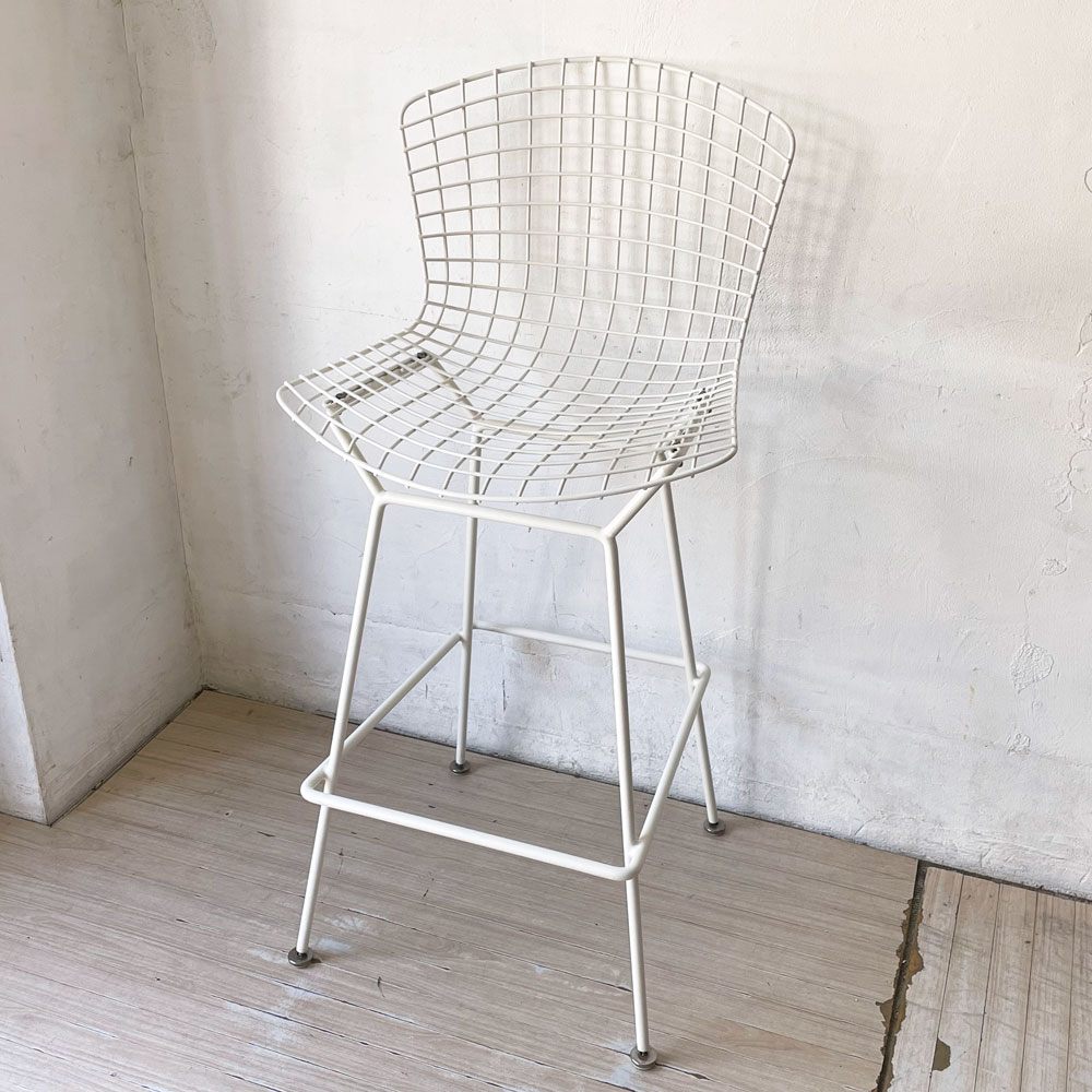 ノル Knoll Counter Height Stool カウンター ハイスツール ワイヤーチェア ホワイト ハリー・ベルトイア ミッドセンチュリー シートパッド付き ビンテージ ★