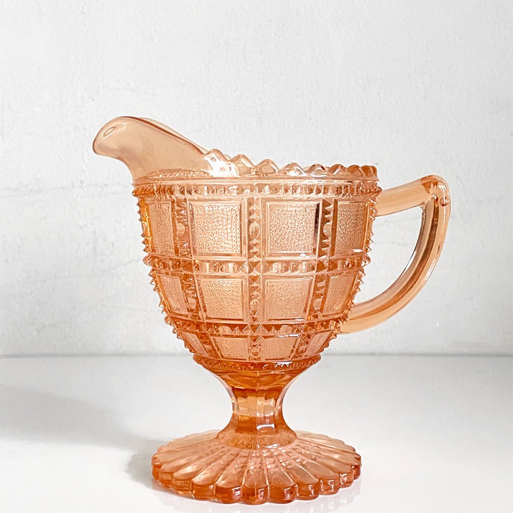 インペリアルグラス Imperial Glass ビーデッドブロック Beaded Block クリーマー ガラス ピンク USビンテージ ■