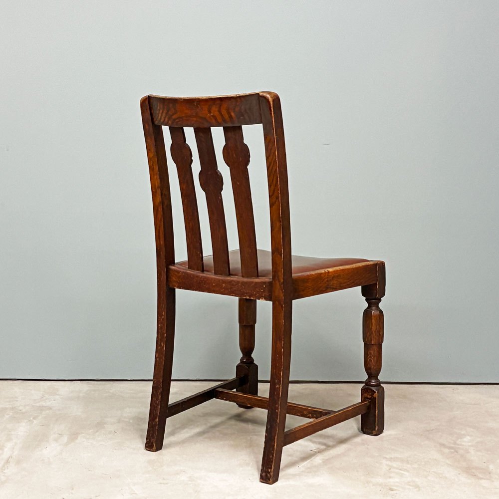 UKビンテージ vintage オーク材 ダイニングチェア バルボスレッグ レザー ブラウン 英国家具 アンティーク B ◎