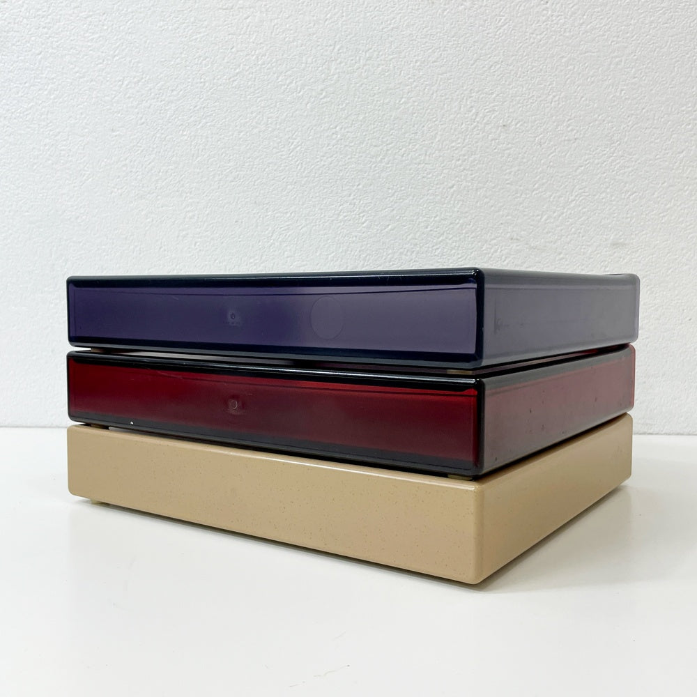 タッパーウェア Tupperware システムドロワー ワイド クリアブルー×クリアレッド×ベージュ H5.5cm 3個セット ●