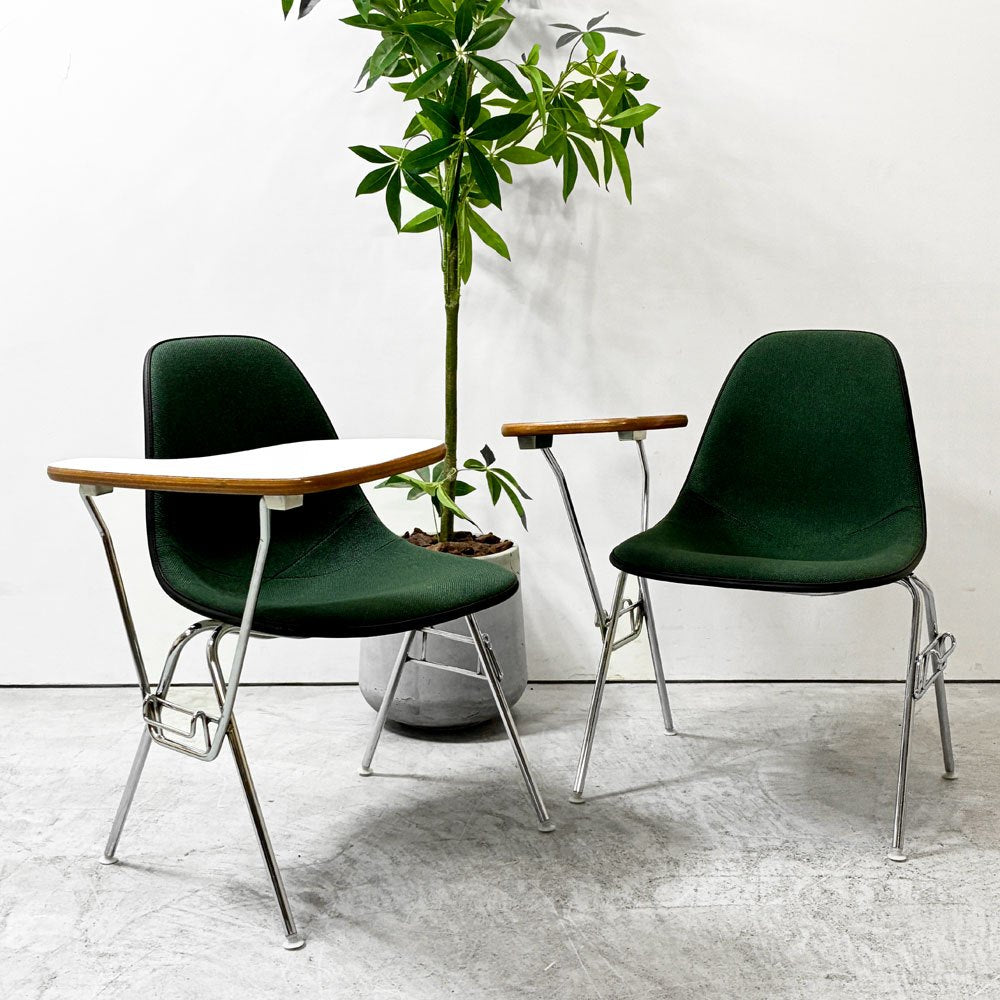 ハーマンミラー Herman Miller サイドシェルチェア セカンド 2nd ビンテージ アプホルスター スクールベース スタッキングベース 肘掛けテーブル付 イームズ ミッドセンチュリー E ●