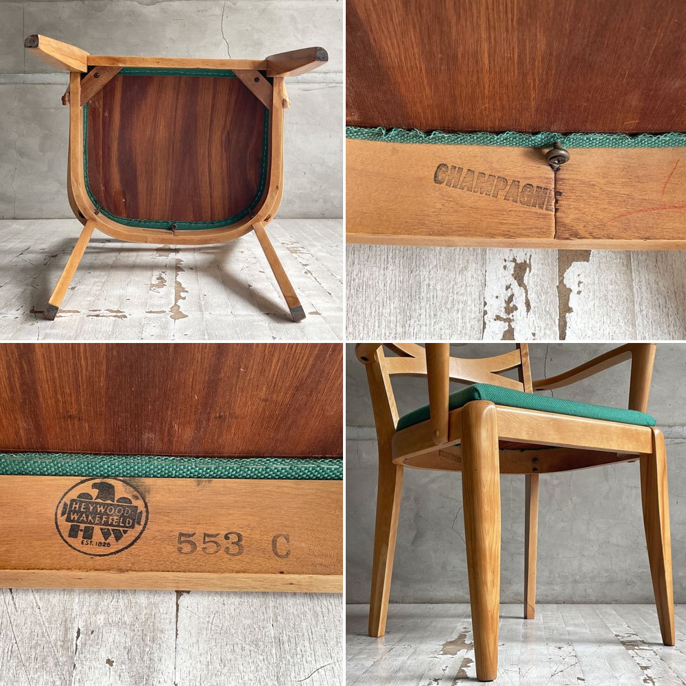 ヘイウッドウェイクフィールド HEYWOOD WAKEFIELD アームチェア ダイニングチェア ボウタイ バーチ材 champagne  USビンテージ 廃番 希少 ♪