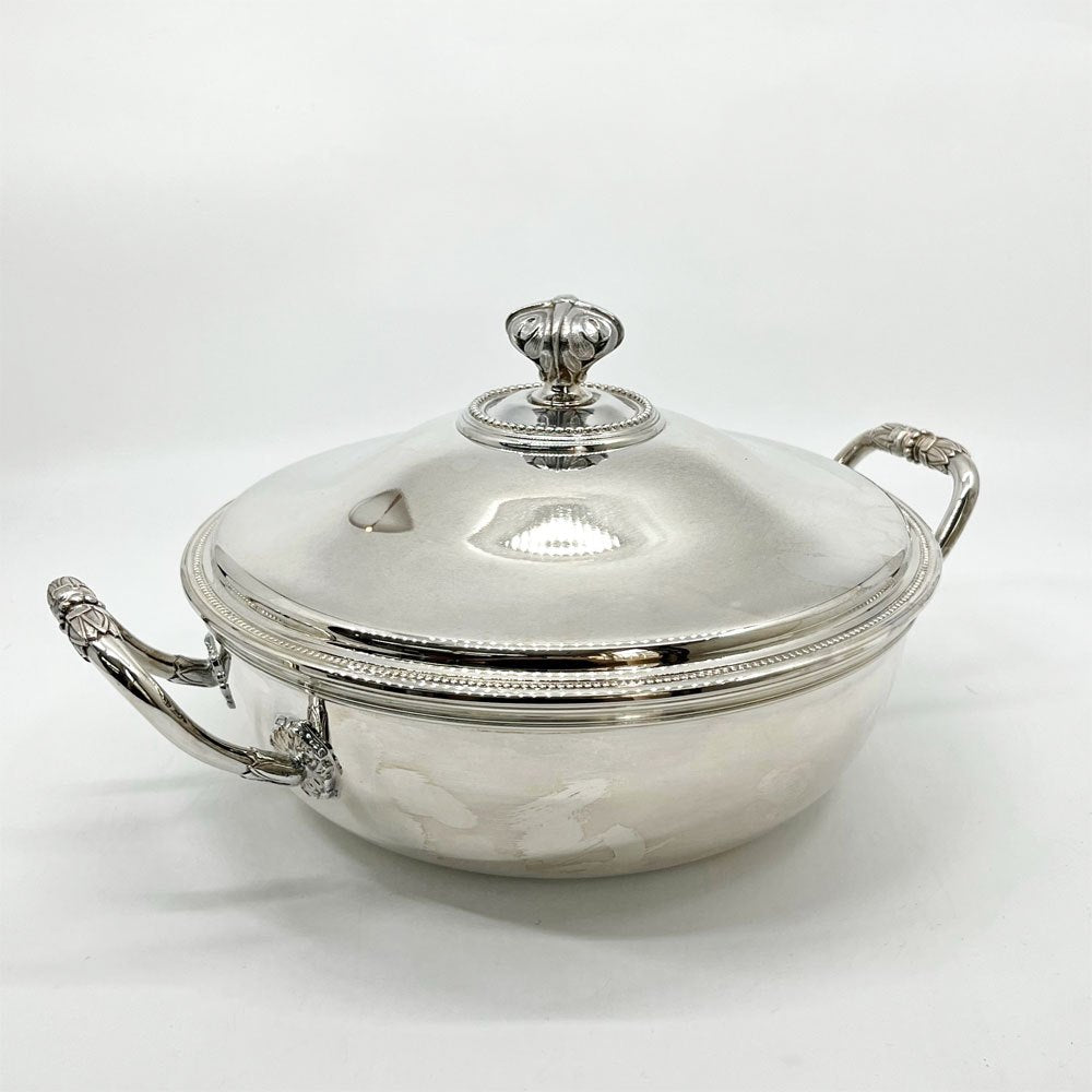 クリストフル CHRISTOFLE ベジタブルディッシュ Vegetable Dish スープチューリン 蓋付両手鍋 W30cm 銀メッキ フランス ●