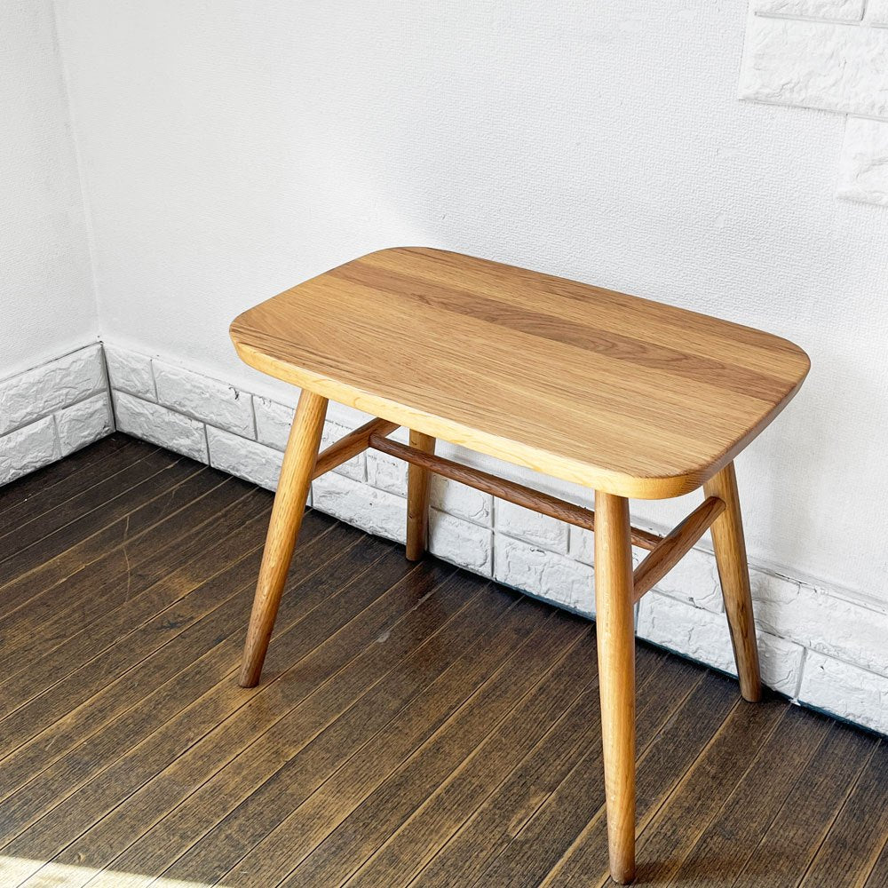無印良品 MUJI オーク材 スツール サイドテーブル 丸脚 W52.5cm ナチュラルデザイン参考定価29,000円 ◎