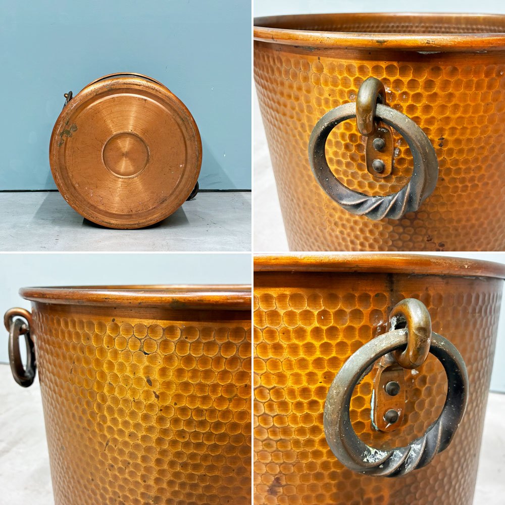 ビンテージ Vintage 銅製 プランターカバー 槌目 コッパー 鉢カバー バスケット アンティーク インテリア 店舗什器 ◎