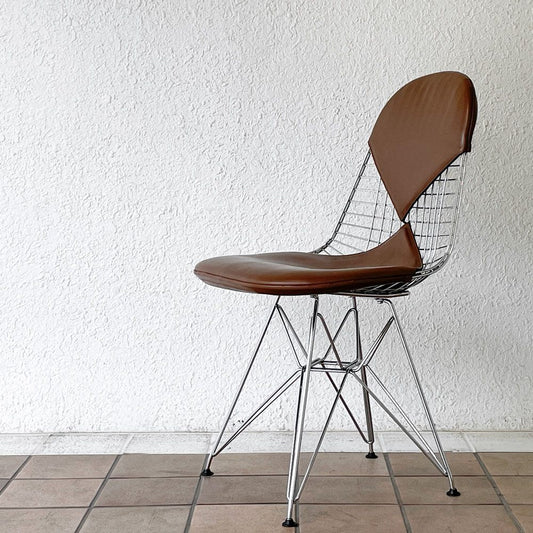 ハーマンミラー Herman Miller ワイヤーチェア Eames Wire Chair DKR2 エッフェルベース ビキニパッド付 ブラウンレザー C&R イームズ ミッドセンチュリー ◇