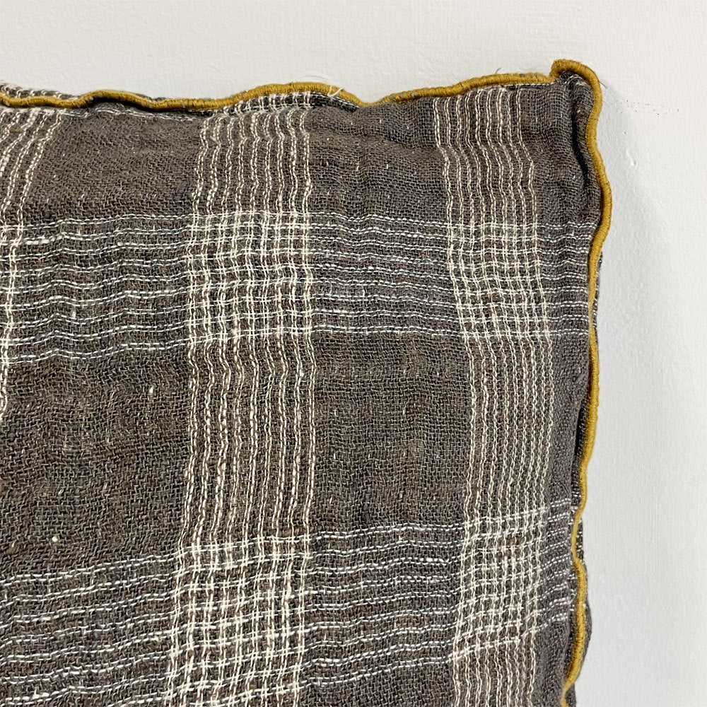 ルモンドソヴァージュ Le Monde sauvage ピローケース クッションカバー リネン ブラウン チェック ●