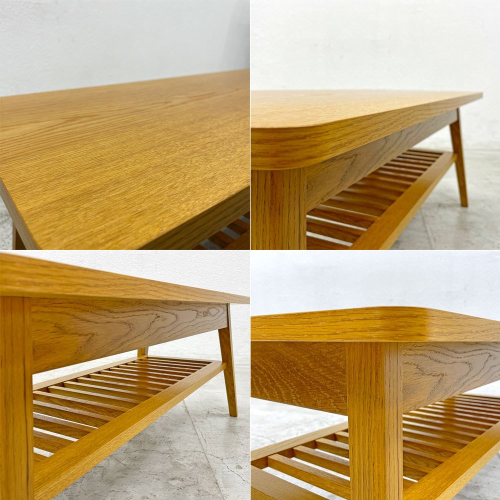 パシフィックファニチャーサービス P.F.S. ローテーブル DH TEA TABLE WITH SHELF マガジンラック付き シェルフ Sサイズ ナラ材 ライトブラウン 定価70,400円 美品 〓