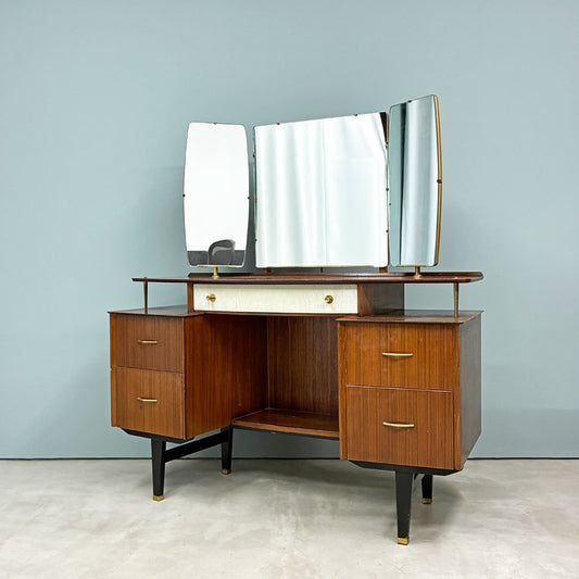 ライムライトファニチャー Limelight furniture ドレッサー ドレッシングテーブル UKビンテージ ミッドセンチュリー ３面鏡 ゴールド装飾 メラミン ◎