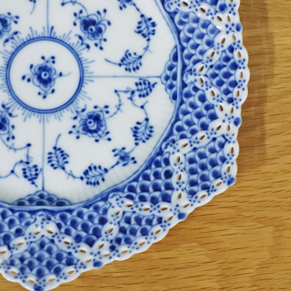 ロイヤルコペンハーゲン ROYAL COPENHAGEN ブルーフルーテッド フルレース プレート ダブルレース 21cm ◎