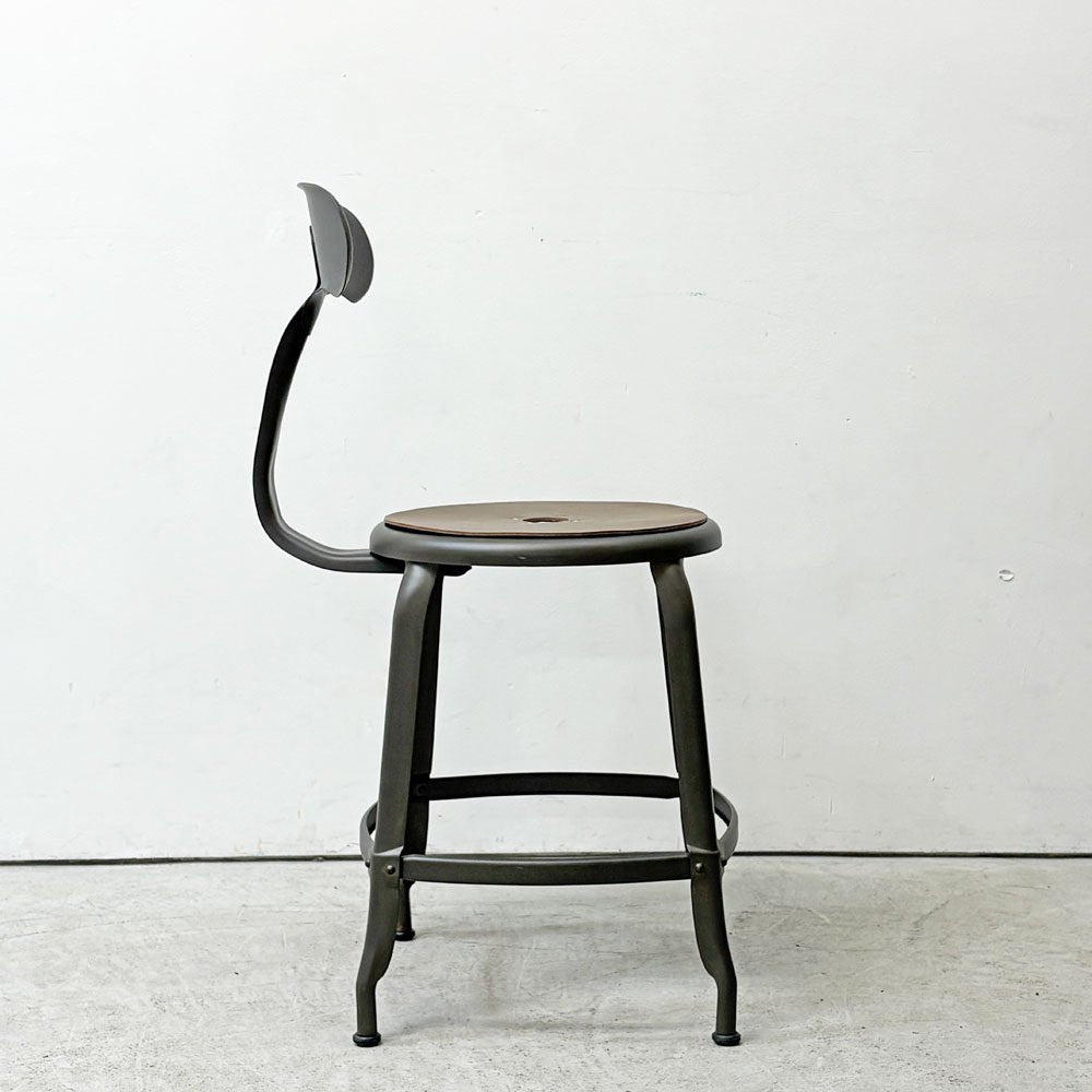 フェールトラヴァイユ FER TRAVAIL ニコルチェア NICOLLE Chair SH45cm ダイニングチェア スチール マットクリア仕上げ 別注モデル レザーパッド付 ブラウン インダストリアル フランス ●