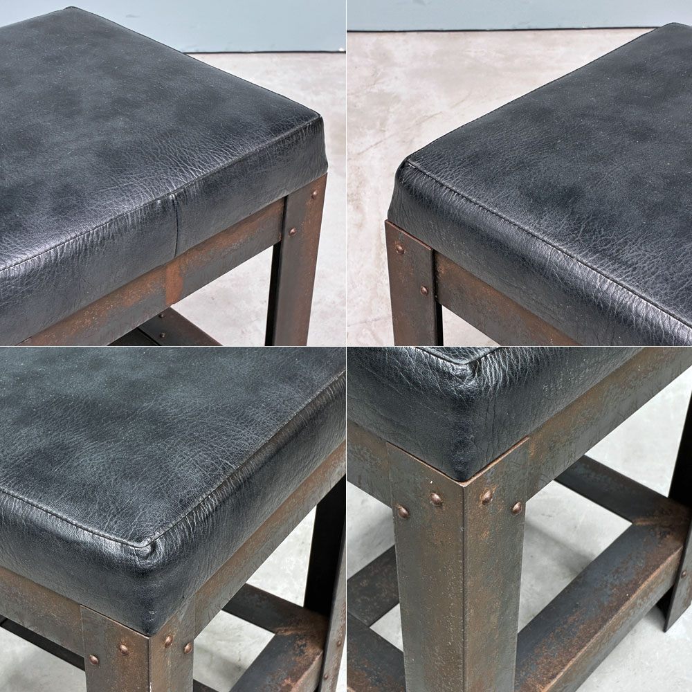 イデー IDEE アイアン スツール  IRON STOOL レザー 焼鋼 店舗什器 インダストリアルデザイン 特注品 B ◎
