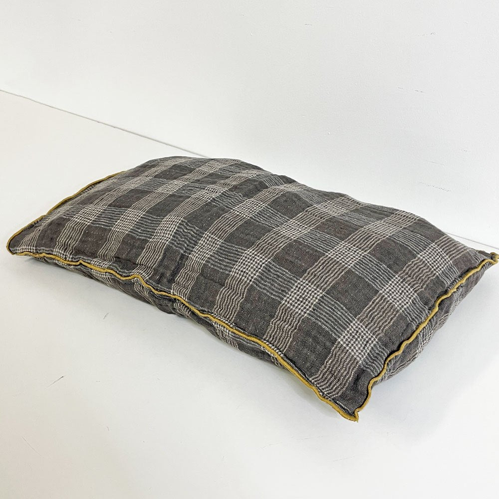 ルモンドソヴァージュ Le Monde sauvage ピローケース クッションカバー リネン ブラウン チェック ●
