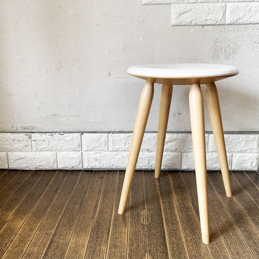 天童木工 Tendo リングスツール Ring Stool ビニールレザーシート オールマイティホワイト メープル材 加藤徳吉 定価￥39,600- ◎