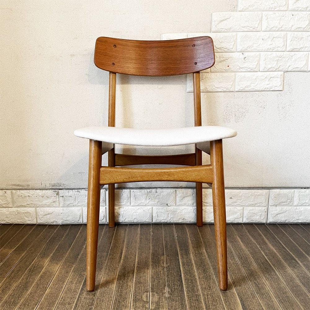 デンマークビンテージ Danish Vintage チーク材×オーク材 ダイニングチェア ファブリック座面 オフホワイト系 北欧家具 talo取扱 ◎