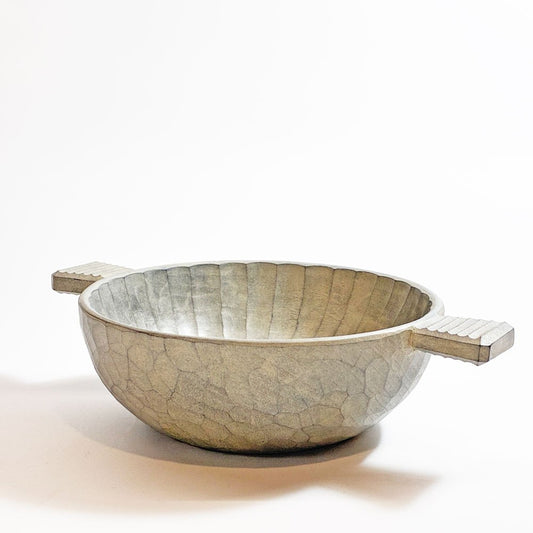 湯浅ロベルト淳 スープボウル 白 ハンドル付 13×18.5㎝ 木工作家 現代作家 定価¥19,800- ★