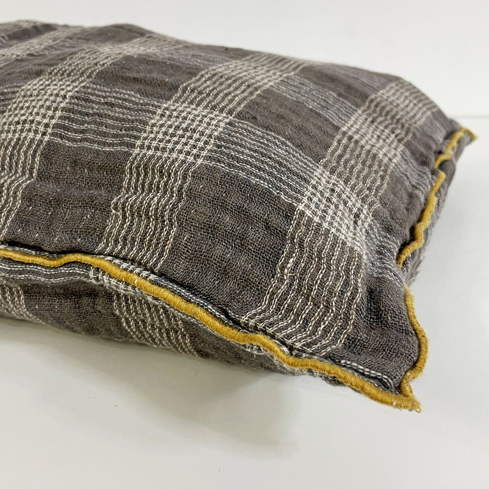 ルモンドソヴァージュ Le Monde sauvage ピローケース クッションカバー リネン ブラウン チェック ●