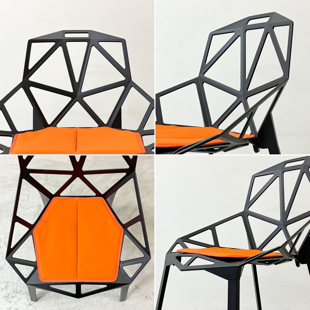 マジス MAGIS チェアワン CHAIR ONE ダイニングチェア コンスタンチン・グルチッチ スタッキング 屋外使用可 ブラック × オレンジ シートクッション付 イタリア ●