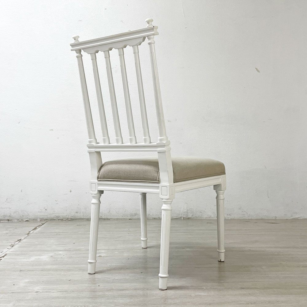 サラグレース Sarah Grace デビューシリーズ ダイニングチェア DEBUT DINING CHAIR トーマス THOMAS ホワイト&ナチュラルリネン ホワイトペイント シャビーシック チェアカバー付 定価￥49,500- B ●