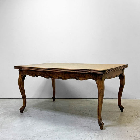 フランスビンテージ french vintage オーク材 パーケットトップ ドローリーフテーブル ダイニングテーブル 伸長式 エクステンション●