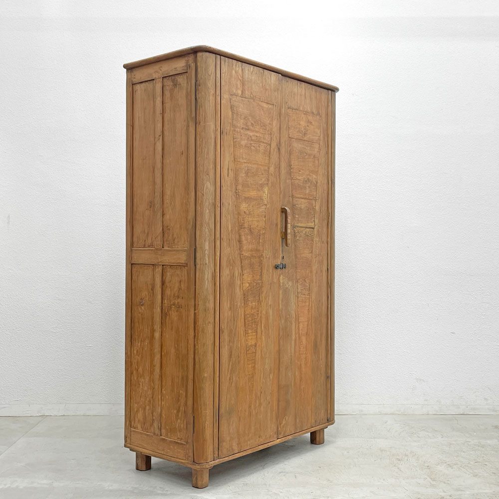 オールドメゾン old maison チーク無垢材 収納キャビネット ワードローブ 照明付き ハンガーラック W107 ビンテージデザイン 〓