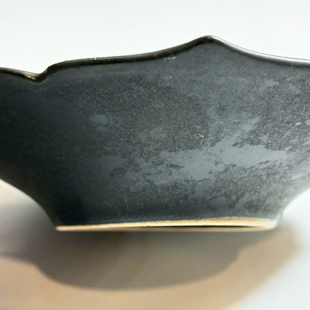 木下和美 黒釉輪花 ひし形皿 プレート 黒釉 磁器 W17cm 現代作家 A ★