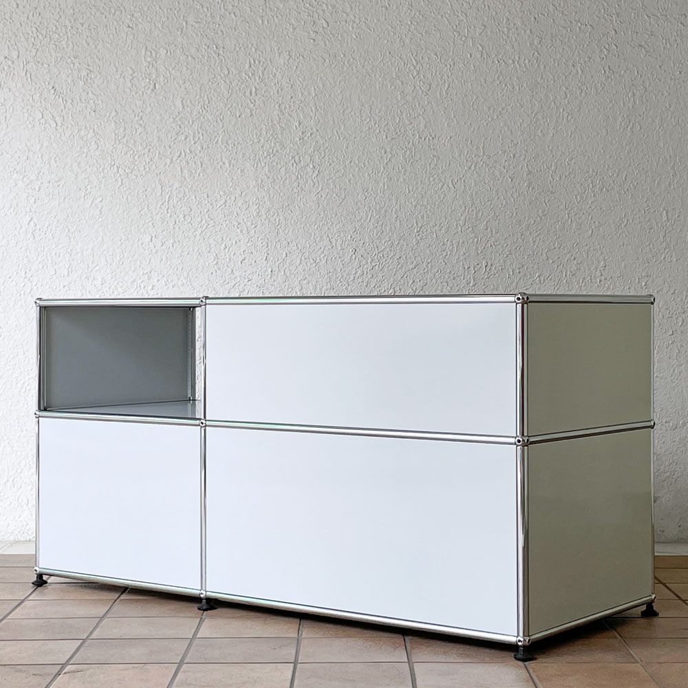 USMハラー USM Haller モジュラーファニチャー キャビネット サイドボード 2列2段 グレー エクステンションドア ドロップダウンドア ドロワー小×2 トレー スイス 参考定価377,751円 ◇