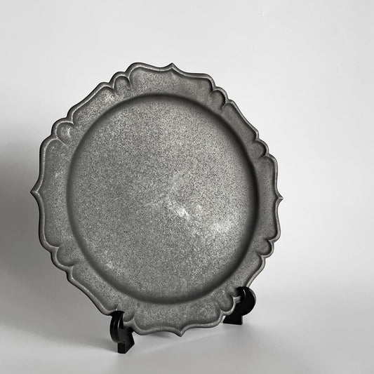 木下和美 輪花プレート 黒釉 磁器 26cm 現代作家 ■