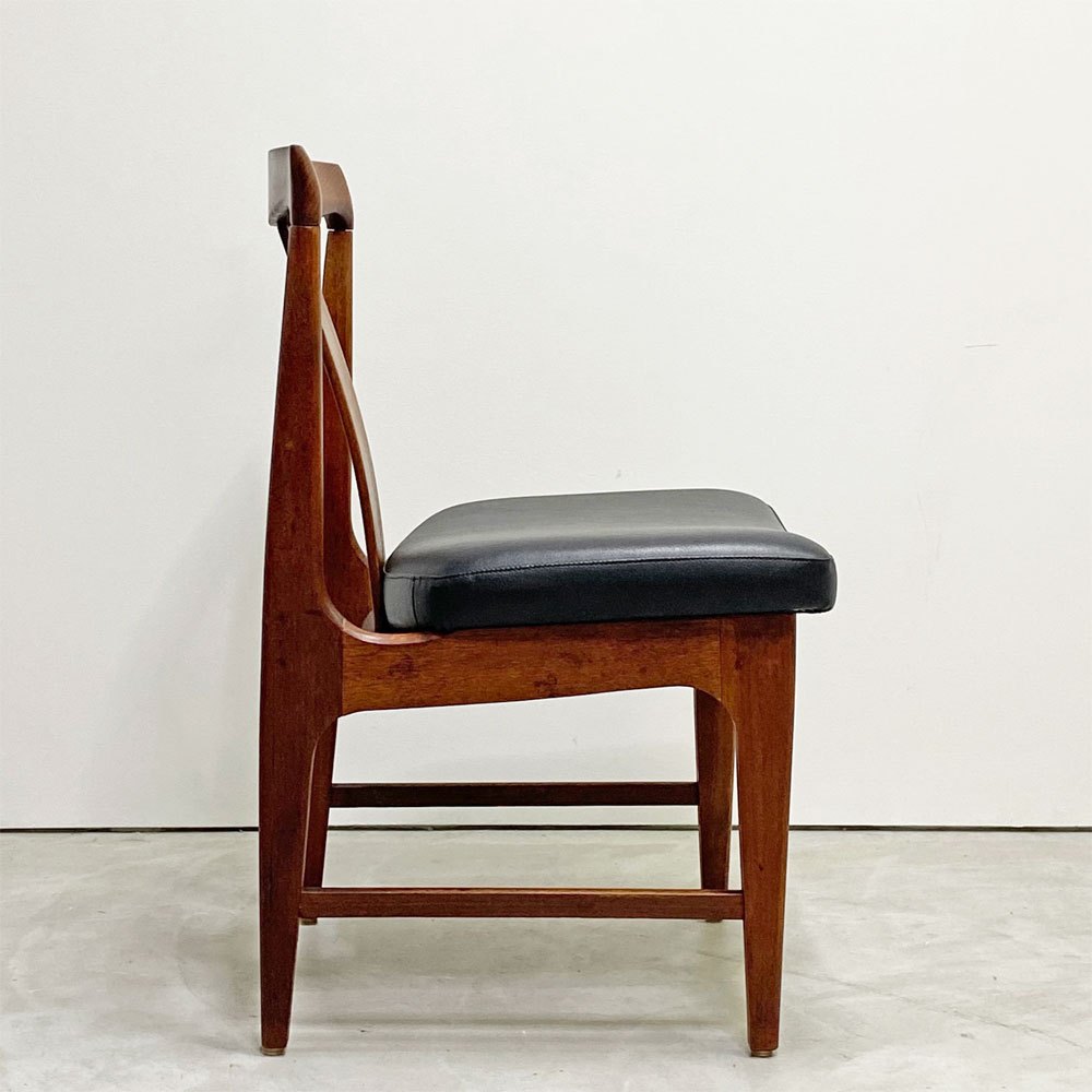 ビンテージ Vintage チーク材 ダイニングチェア サイドチェア PVCレザー ブラック 北欧モダンスタイル B ●