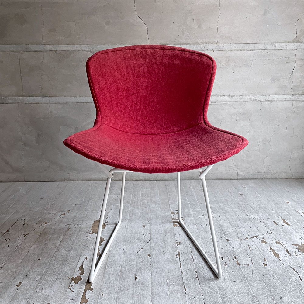 ノル Knoll 420 サイドチェア ワイヤーチェア ダイニングチェア ホワイト × レッド ファブリック フルカバー仕様 ハリー・ベルトイア ミッドセンチュリー ビンテージ ♪