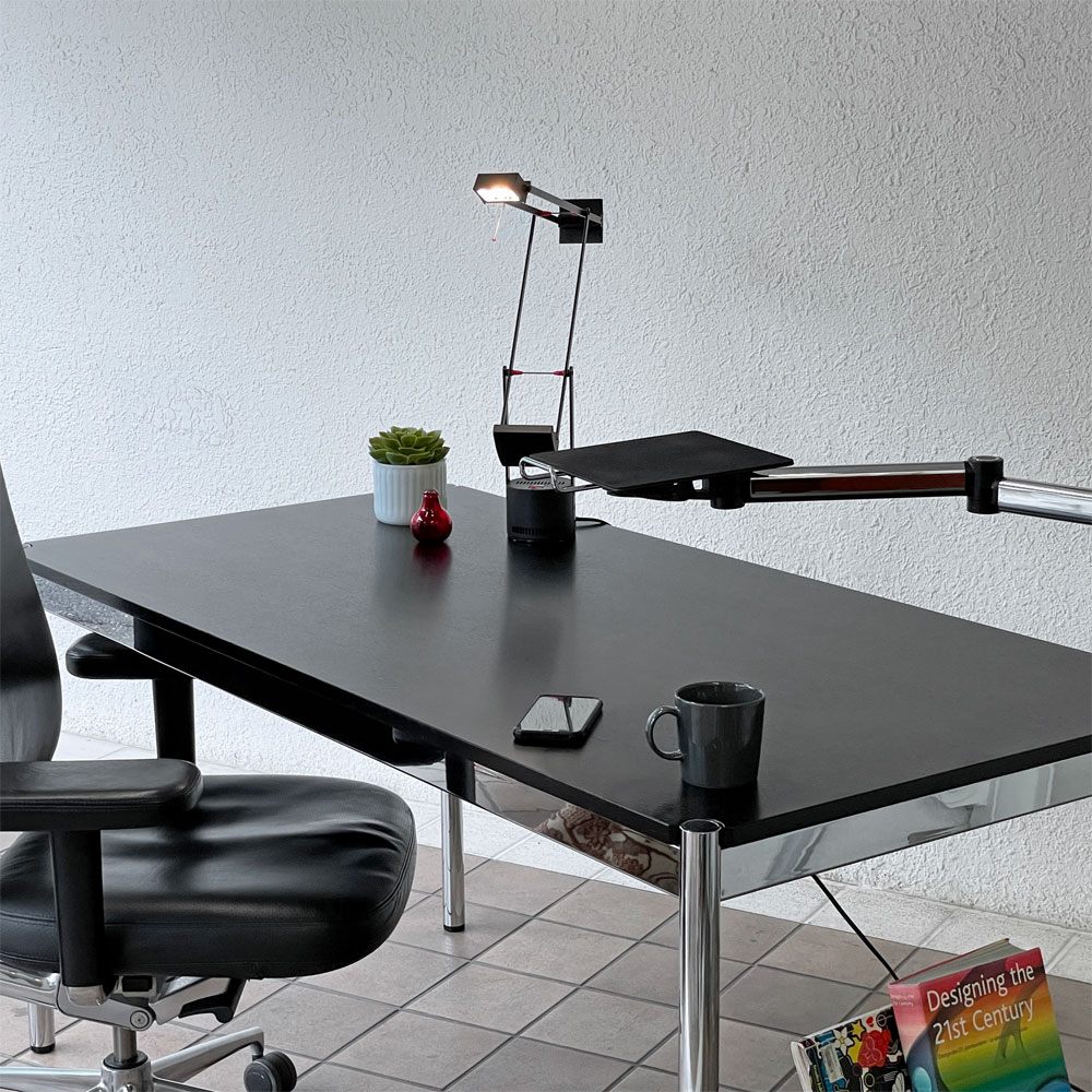 ユーエスエムハラー USMハラー USM Haller モジュラーファニチャー ハラーテーブル ワークデスク オーク材 W150cm トレイ＆スイングアーム付き ブラック ◇