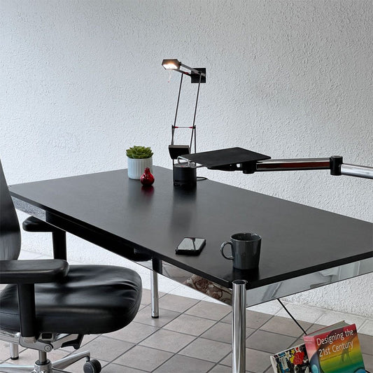 ユーエスエムハラー USMハラー USM Haller モジュラーファニチャー ハラーテーブル ワークデスク オーク材 W150cm トレイ＆スイングアーム付き ブラック ◇