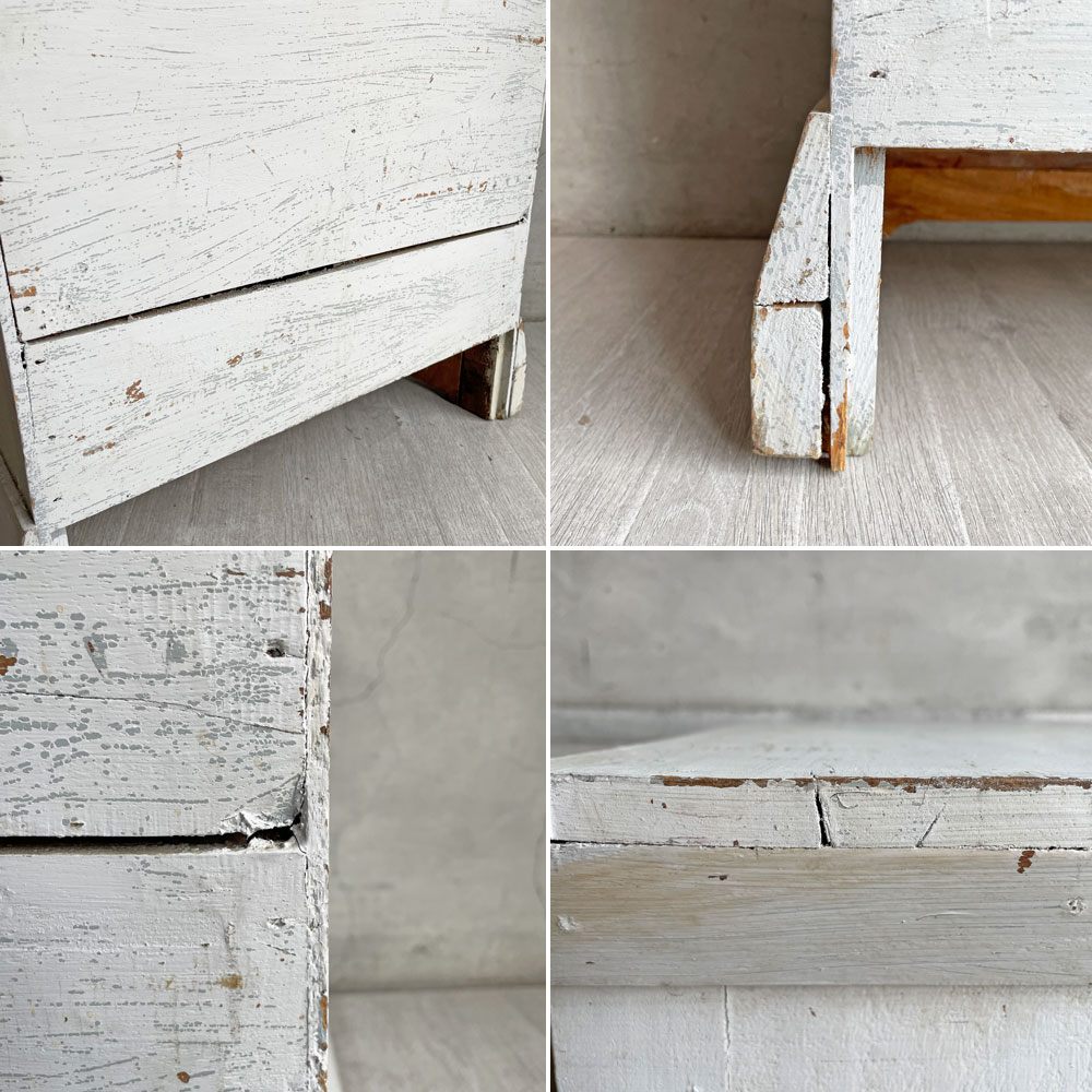 ビンテージ Vintage シャビーシック 4ドロワーズ ミニチェスト ホワイトペイント 木製 無垢材 ブロカント ラスティック 店舗什器 ♪