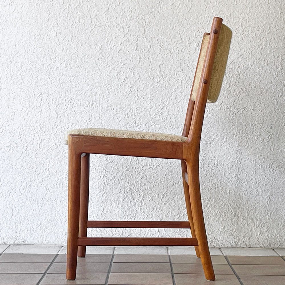 北欧ビンテージ Vintage チーク無垢材 ダイニングチェア ファブリック ベージュ系 ミッドセンチュリー A ◇