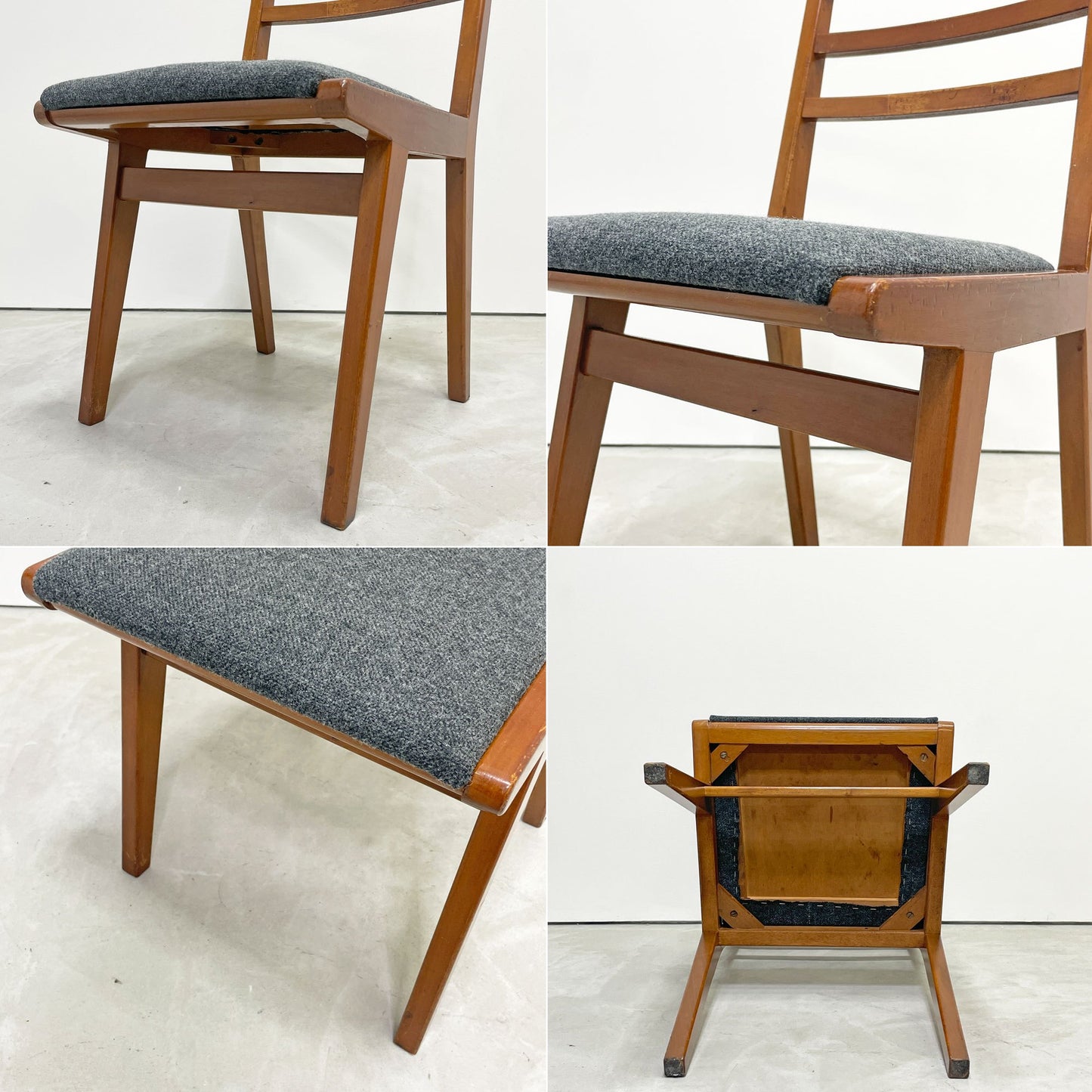 UKビンテージ UK Vintage ダイニングチェア グレー ファブリック座面 張替え済み 英国家具 B ●