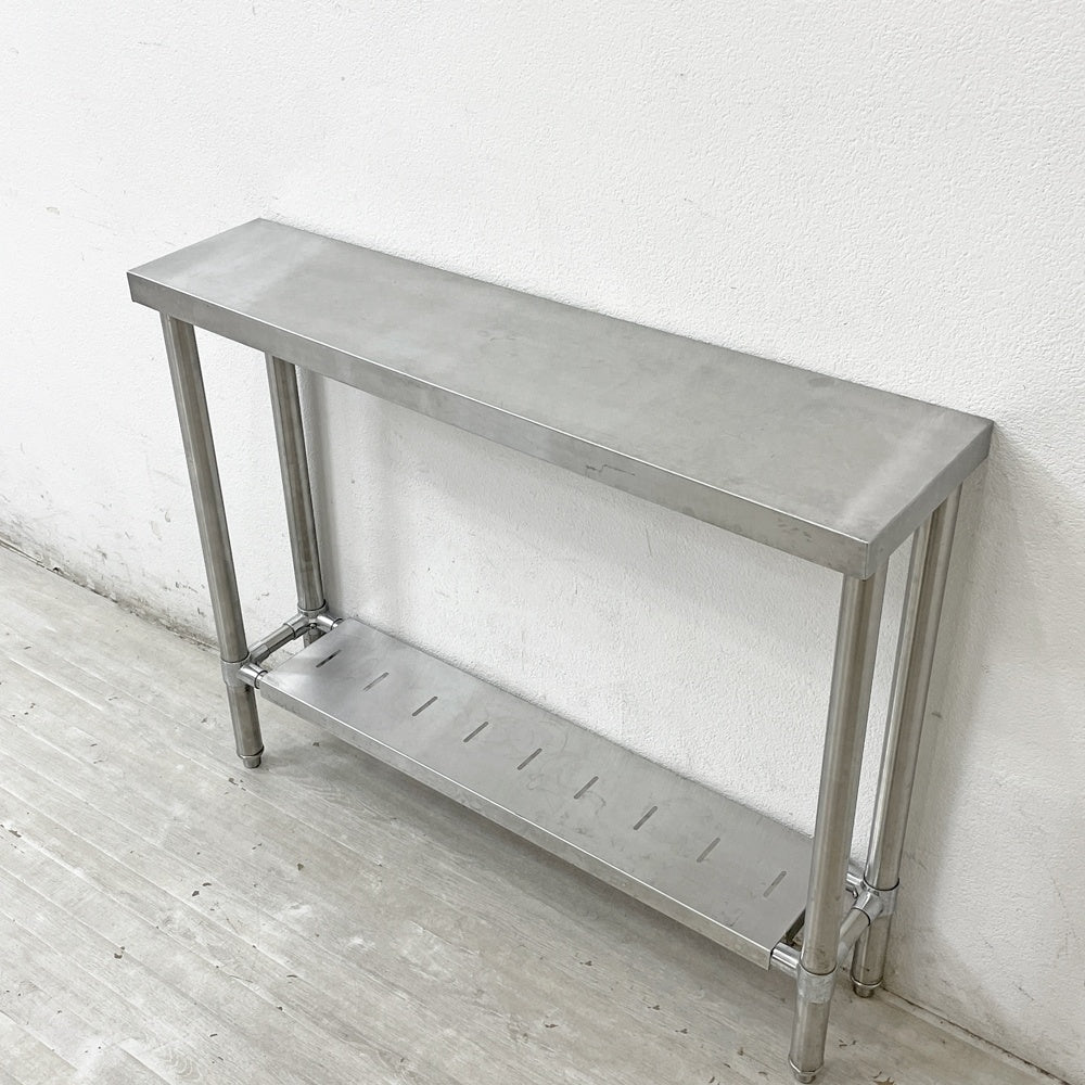 インダストリアルデザイン Industrial Design ステンレス製 コンソールテーブル オープンシェルフ 収納棚 W99cm 店舗什器 調理台 厨房 工業系 ●