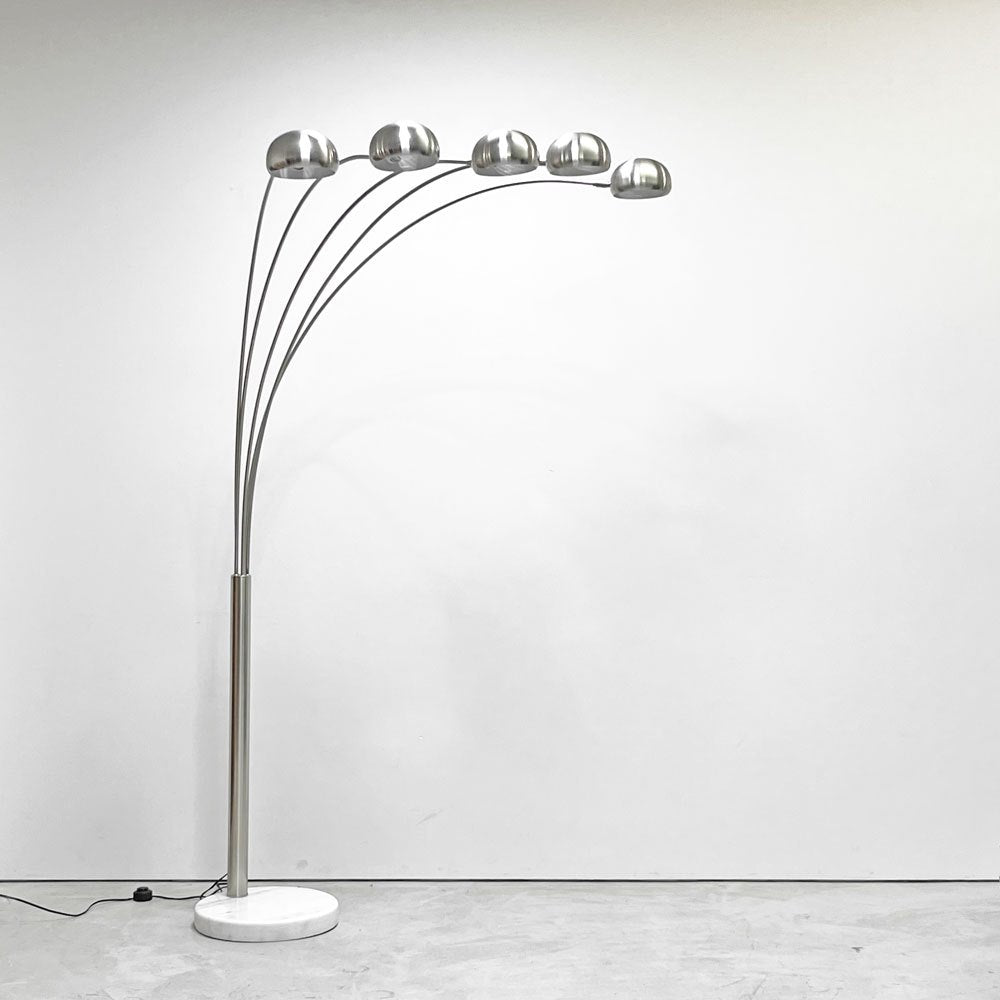 ミッドセンチュリーモダンデザイン Mid century modern フロアライト アーチ型 5灯 ステンレス 大理石ベース ●