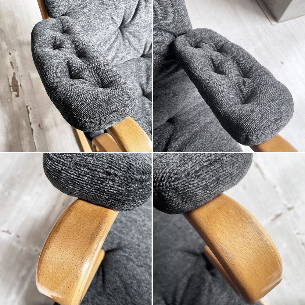 天童木工 Tendo ハイバックチェア ラウンジチェア ヘッドレスト 肘付き M-0562WB-NT グレー系ファブリック ブルーノ・マットソン クッションシート新品 ♪
