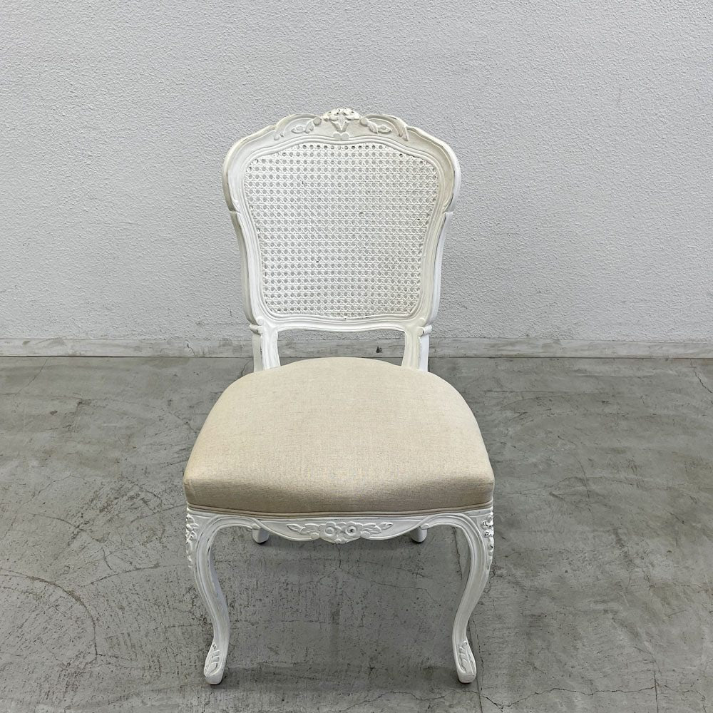 サラグレース Sarah Grace SGD デビュー ダイニングチェア DEBUT DINING CHAIR CHARM BD WHITE&NATURAL LINEN ラタンバック アンティーク風 オーク材 参考価格約55,000円 D〓