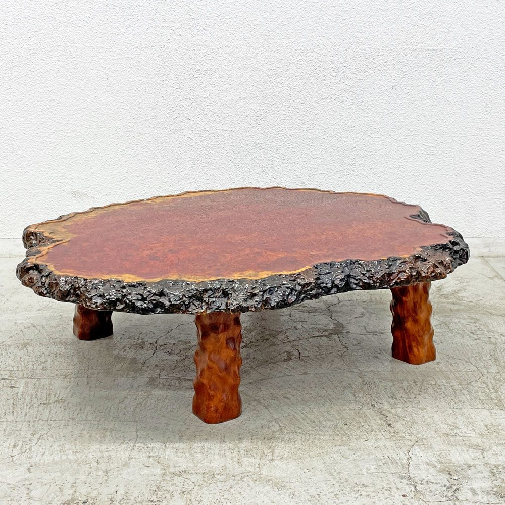 花梨瘤 天然木 玉杢 一枚板 座卓 ローテーブル 銘木家具 座敷机 クラフト家具 センターテーブル ナチュラル 〓