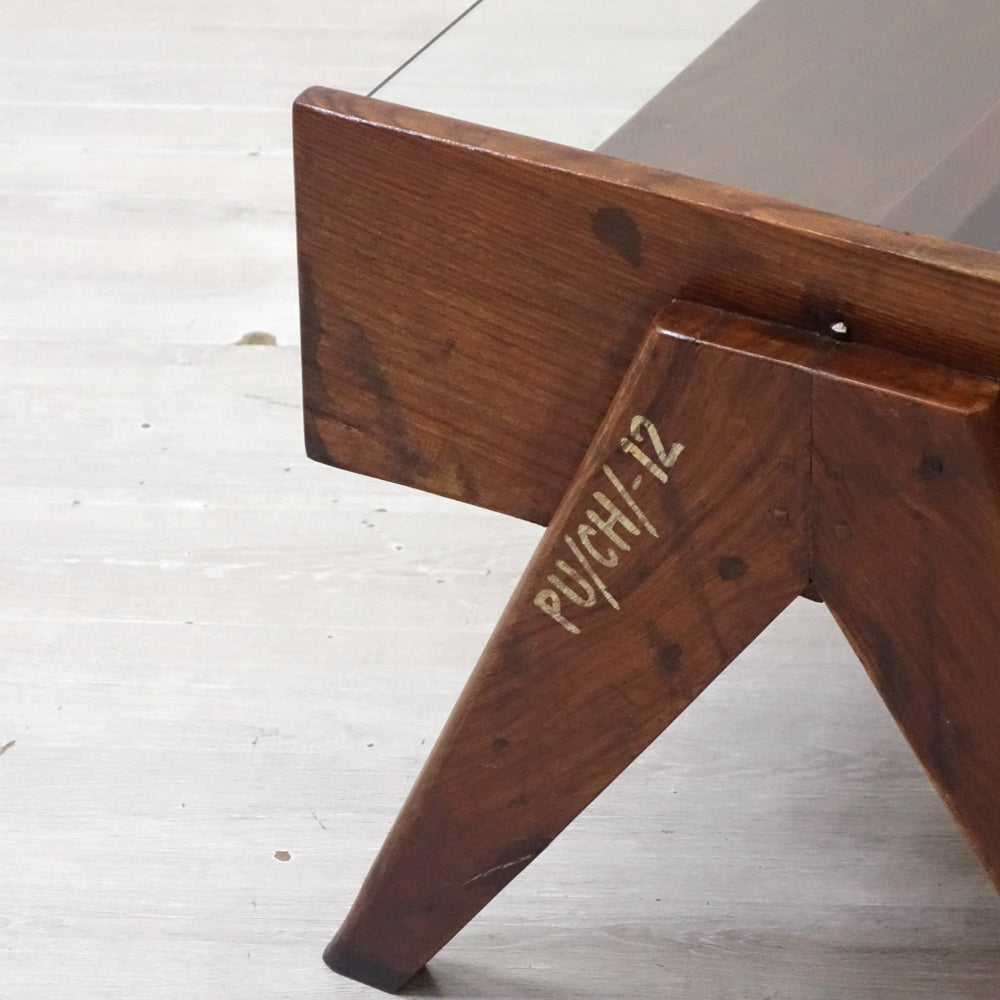 ピエールジャンヌレ Pierre Jeanneret コーヒーテーブル Coffee Table チーク無垢材 ガラス チャンディーガル レター有り 1960‘s ビンテージ PU/CH/-12 ●