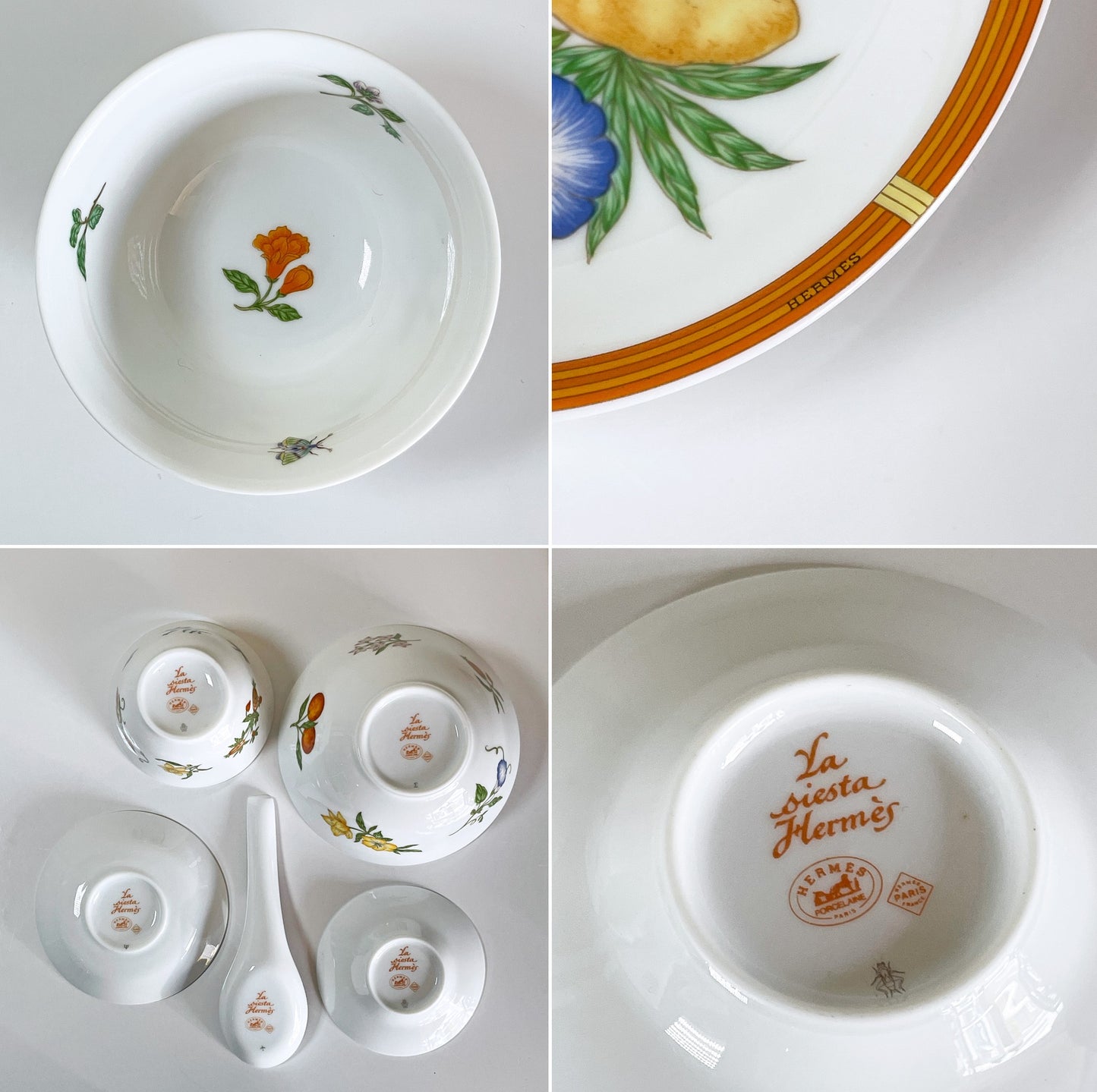 エルメス HERMES ラ・シエスタ La Siesta 飲茶セット アジアンティーカップ＆ソーサー ティースプーン ミニプレート ライスボウル 廃番 フランス A ■