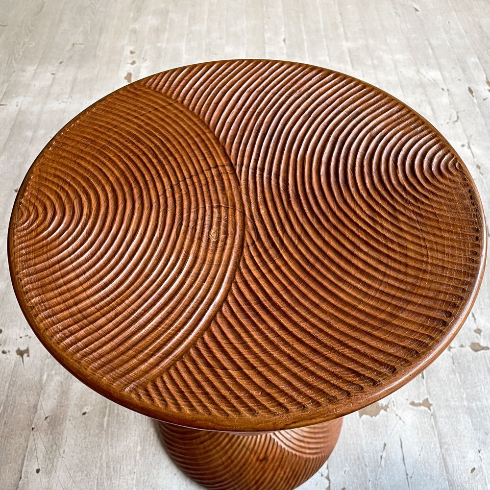 ヨーガンレール ババグーリ Jurgen Lehl Babaghuri チーク無垢材 スツール Stool ラウンド うずまき柄 ハンドメイド 一木造り プリミティブ 希少 ♪