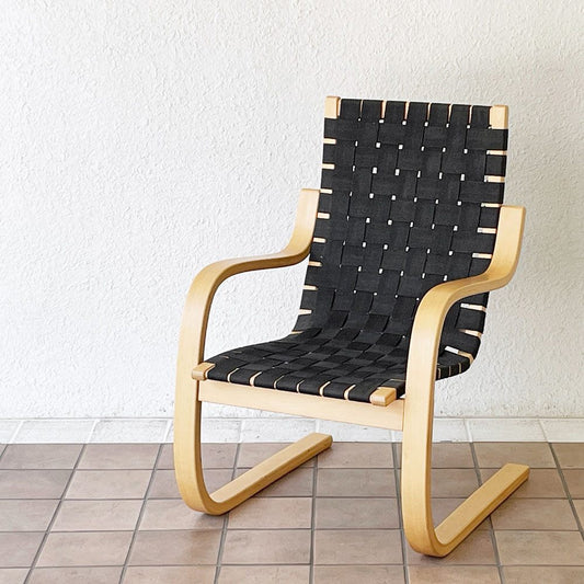 アルテック Artek アームチェア406 Armchair 406 ラウンジチェア イージーチェア アルヴァ・アアルト Alvar Aalto バーチ材 カンチレバー ウェービングテープ ブラック 定価¥256,300- ◇