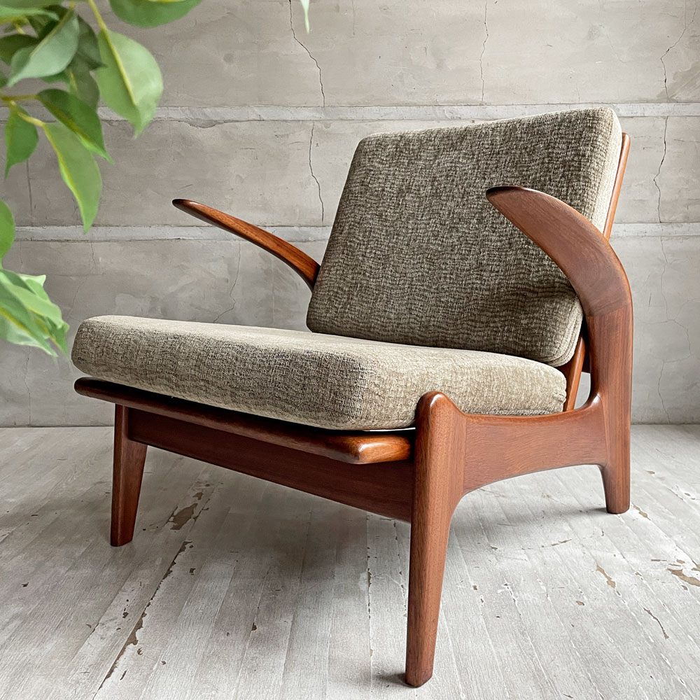 ギムソン＆スレーター Gimson & Slater ローバックラウンジチェア 1Pソファ チーク無垢材 Rolf Rastad & Adolf Relling ワイヤースプリング UKビンテージ ♪