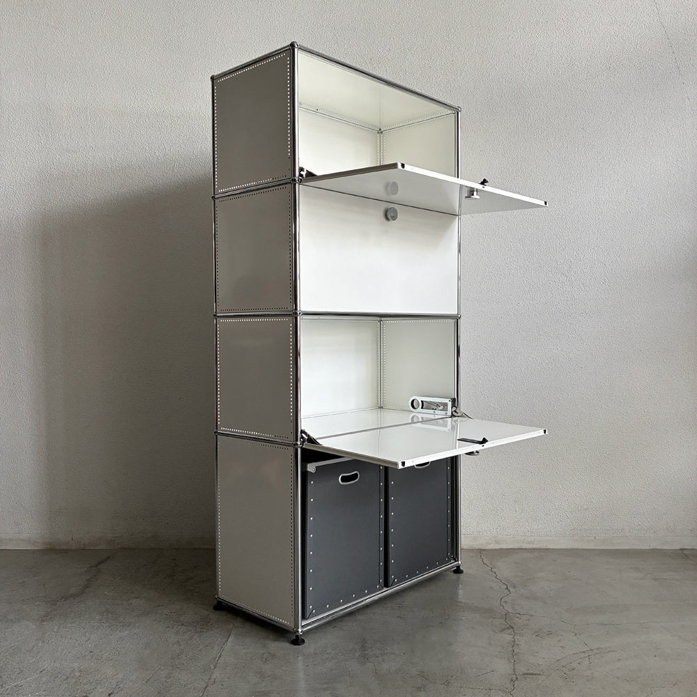ユーエスエムハラー USMハラー USM Haller キャビネット シェルフ 1列4段 ドロップダウンドア×3 廃番パスコBOX2個付き W77×D37×H159cm 参考合計価格 約￥365,166の品 〓
