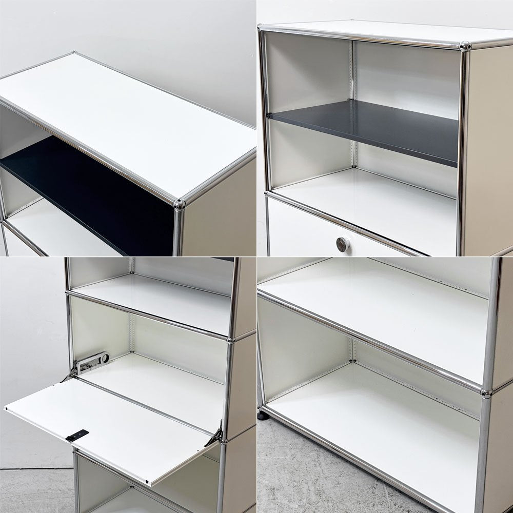 ユーエスエムハラー USMハラー USM Haller キャビネット シェルフ 1列4段 ディバイダーシェルフ × ドロップダウンドア ピュアホワイト モダンデザイン スイス ●