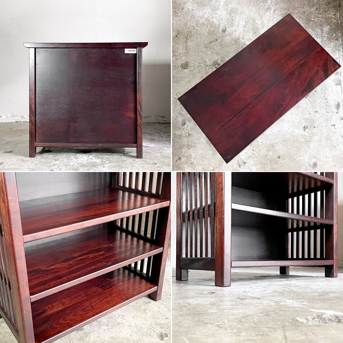 九州民芸家具 縦格子小棚 3段 飾り棚 陳列棚 ディスプレイラック ミズメザクラ無垢材 和家具 民芸 和モダン 店舗什器 ■